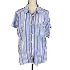 Terra & Sky 1X-Large (16W-18W) Top Button-Up Dolman Sleeves Striped Linen Blend